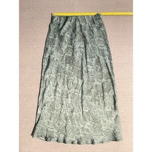 A New Day Small Sage Green Satin Midi Skirt Slip Skirt Snake Print Elastic Waist